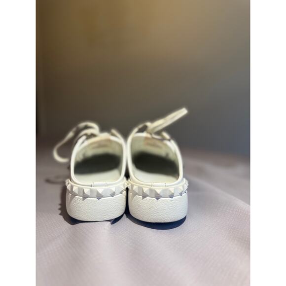 Valentino Garavani Untitled Rockstud Slide Sneakers White w/Gold Studs Sz 7-7.5 - Picture 6 of 14
